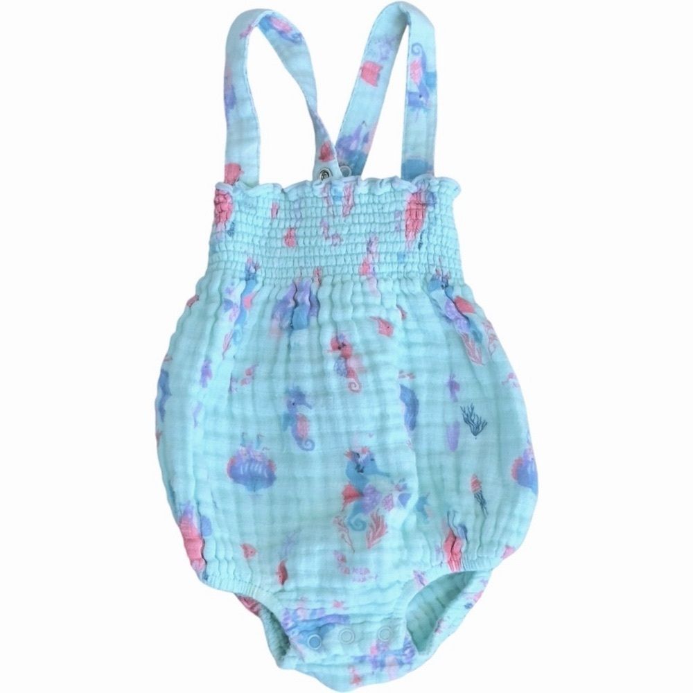 Angel Dear Baby Infant Girls Sleeveless Sea Horse Print Bubble. 0-3 Months.